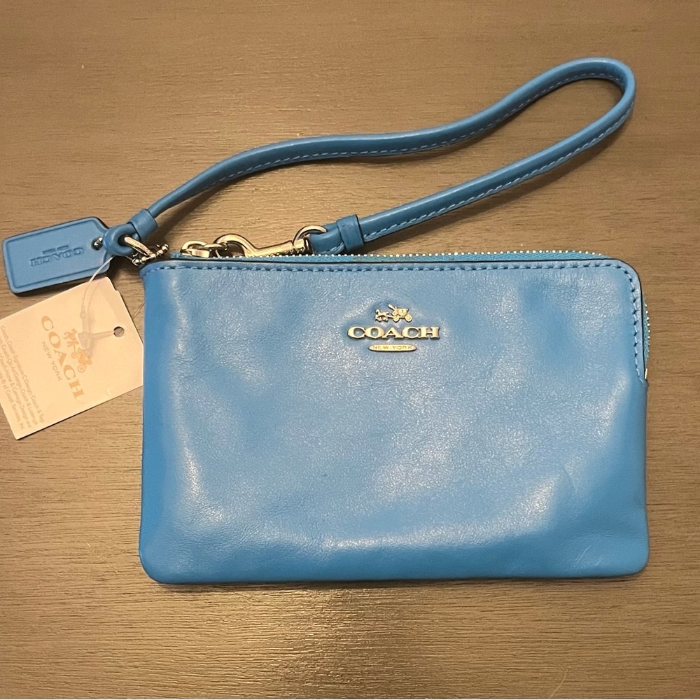 Coach Sky Blue Leather Wristlet